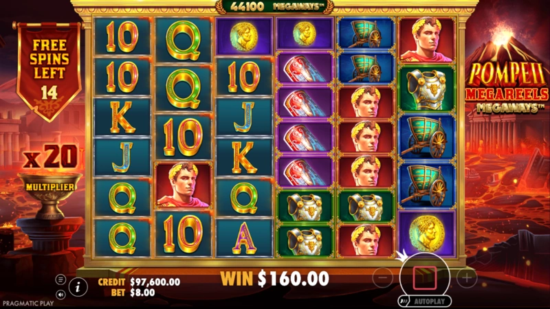 Pompeii Megareels Megaways Slot Features