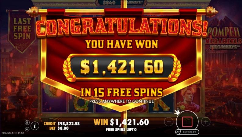 Pompeii Megareels Megaways Slot Win